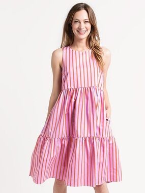 MDS STRIPES Pink Stripe Peasant Dress